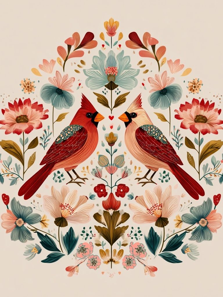 Cardinal Floral Symmetry Illustration Poster. poster detail
