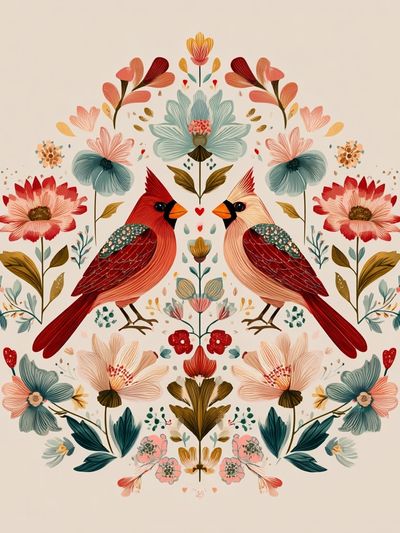 Cardinal Floral Symmetry Illustration Poster.