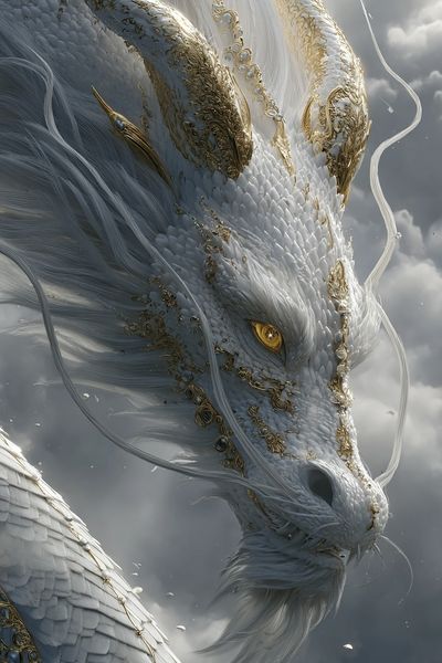 Celestial White Dragon Illustration Poster. poster