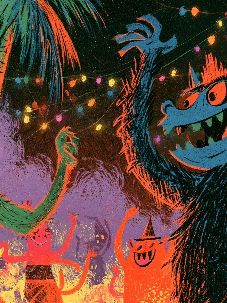 Monster Party Night Illustration Poster. poster — illustration art
