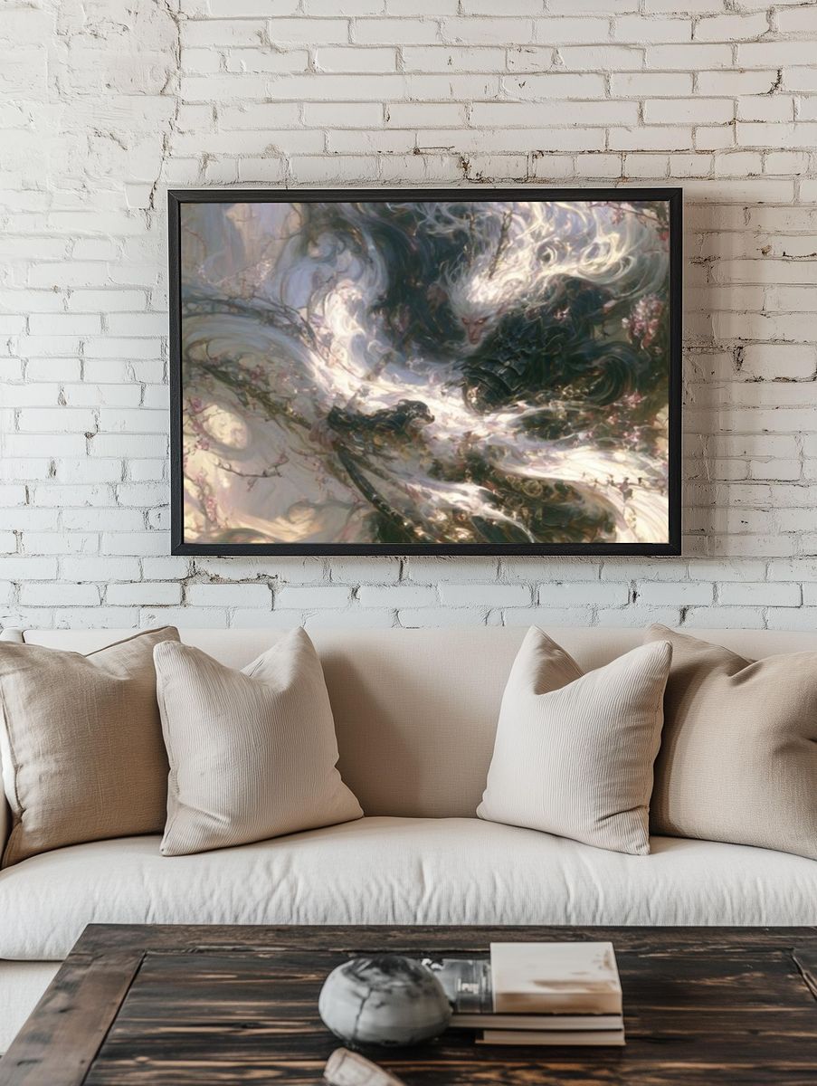 White Wolf Dreamscape Illustration Poster. — room view 1