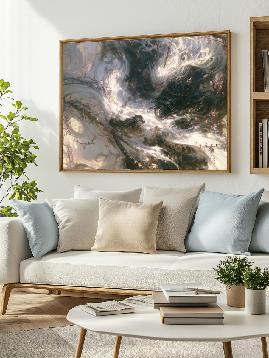 White Wolf Dreamscape Illustration Poster. — room view 2
