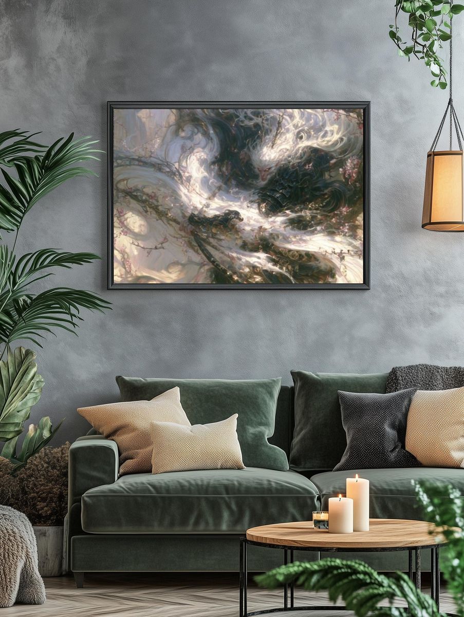 White Wolf Dreamscape Illustration Poster. — room view 4