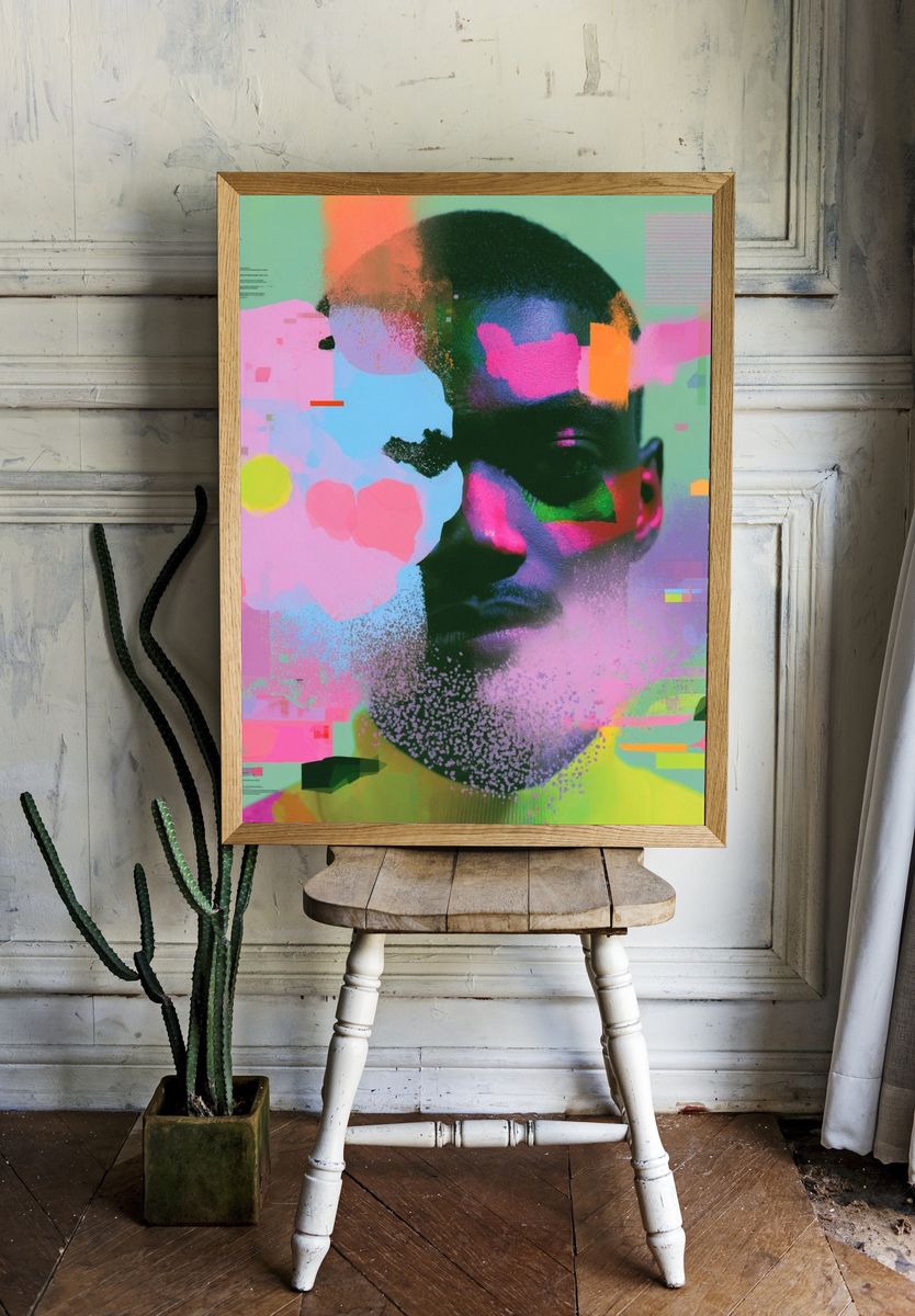 Glitch Portrait Digital Art Poster. room preview