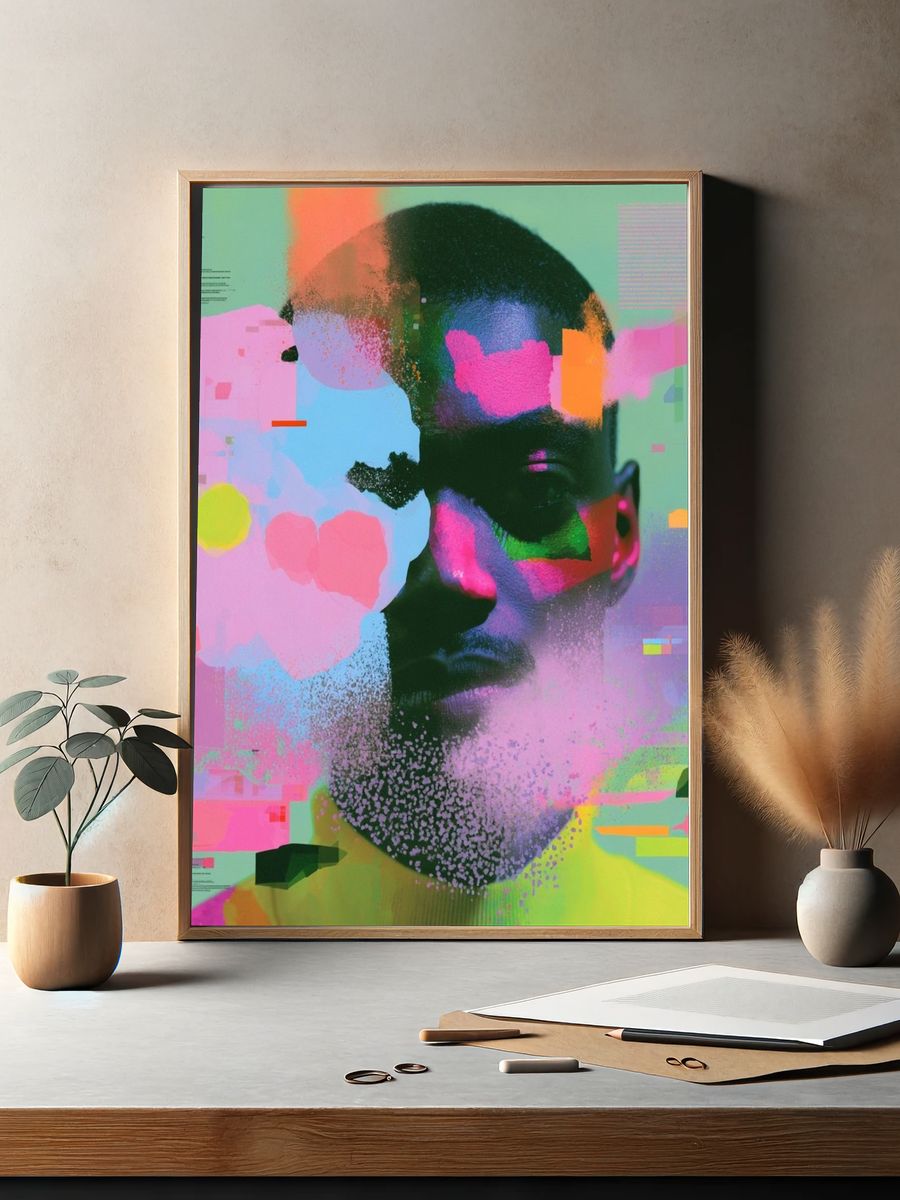 Glitch Portrait Digital Art Poster. — room view 2