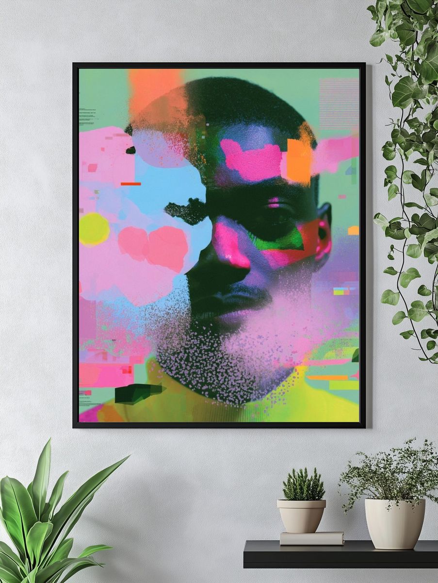 Glitch Portrait Digital Art Poster. — room view 4