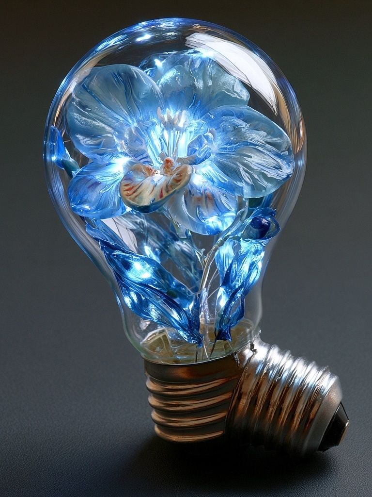 Blue Floral Lightbulb Illustration Poster. poster — illustration art
