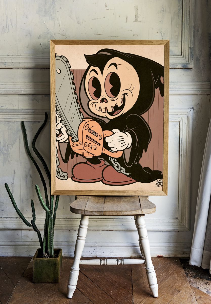 Chainsaw Cartoon Horror Print. — room view 1