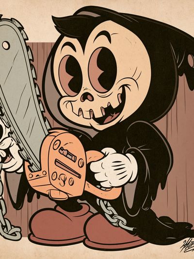 Chainsaw Cartoon Horror Print. poster