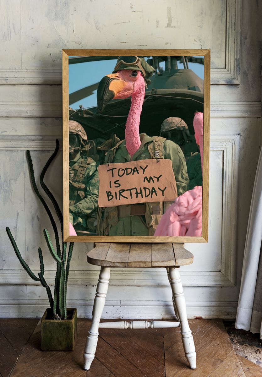 Flamingo Birthday Soldier Illustration Poster. room preview