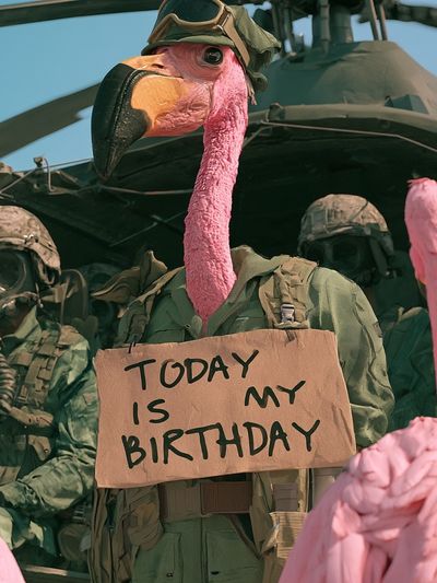 Flamingo Birthday Soldier Illustration Poster.