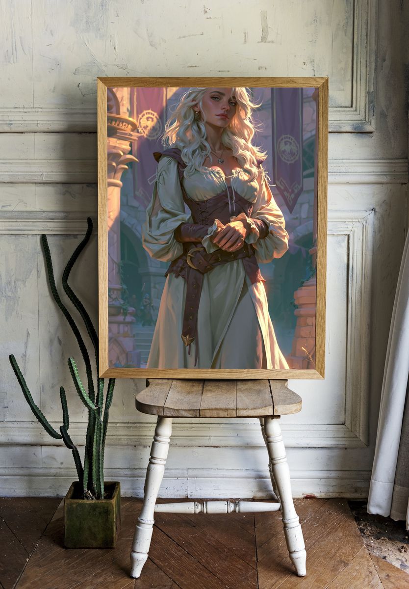 Fantasy Blonde Portrait Illustration Poster. room preview