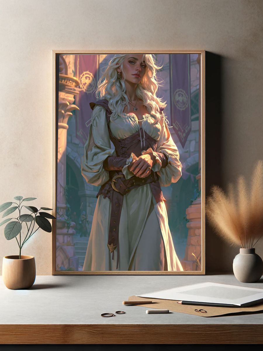 Fantasy Blonde Portrait Illustration Poster. — room view 2