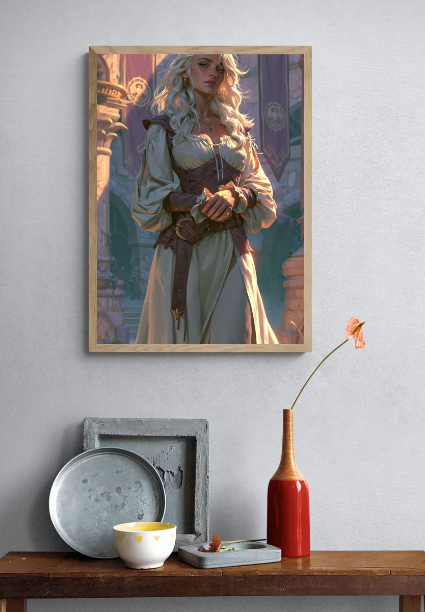 Fantasy Blonde Portrait Illustration Poster. — room view 3