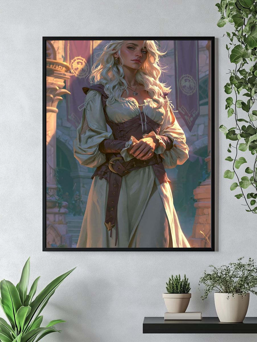 Fantasy Blonde Portrait Illustration Poster. — room view 4
