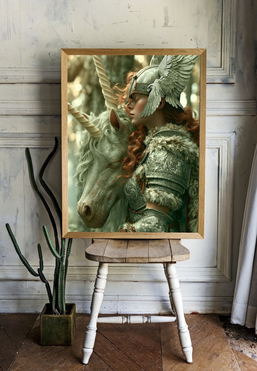 Unicorn Knight Fantasy Illustration Poster. — room view 1