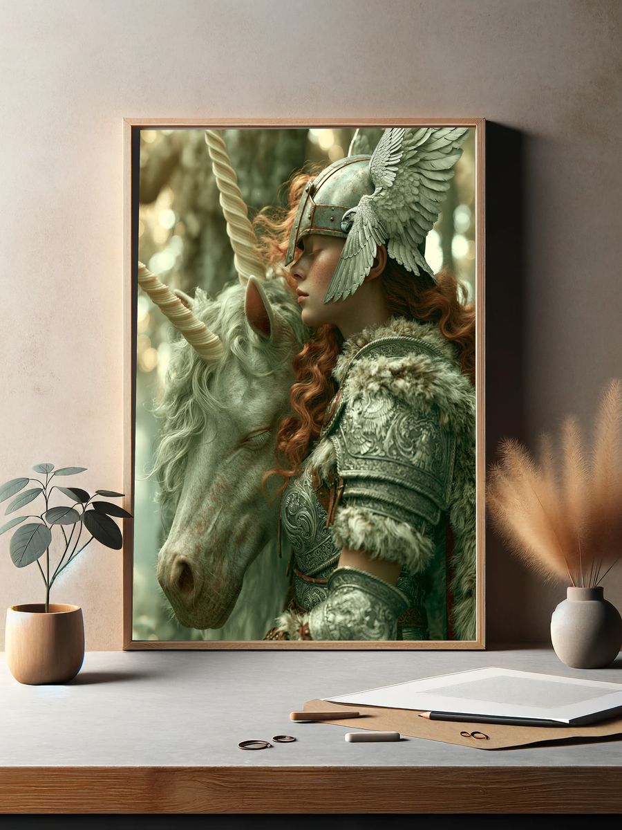 Unicorn Knight Fantasy Illustration Poster. — room view 2