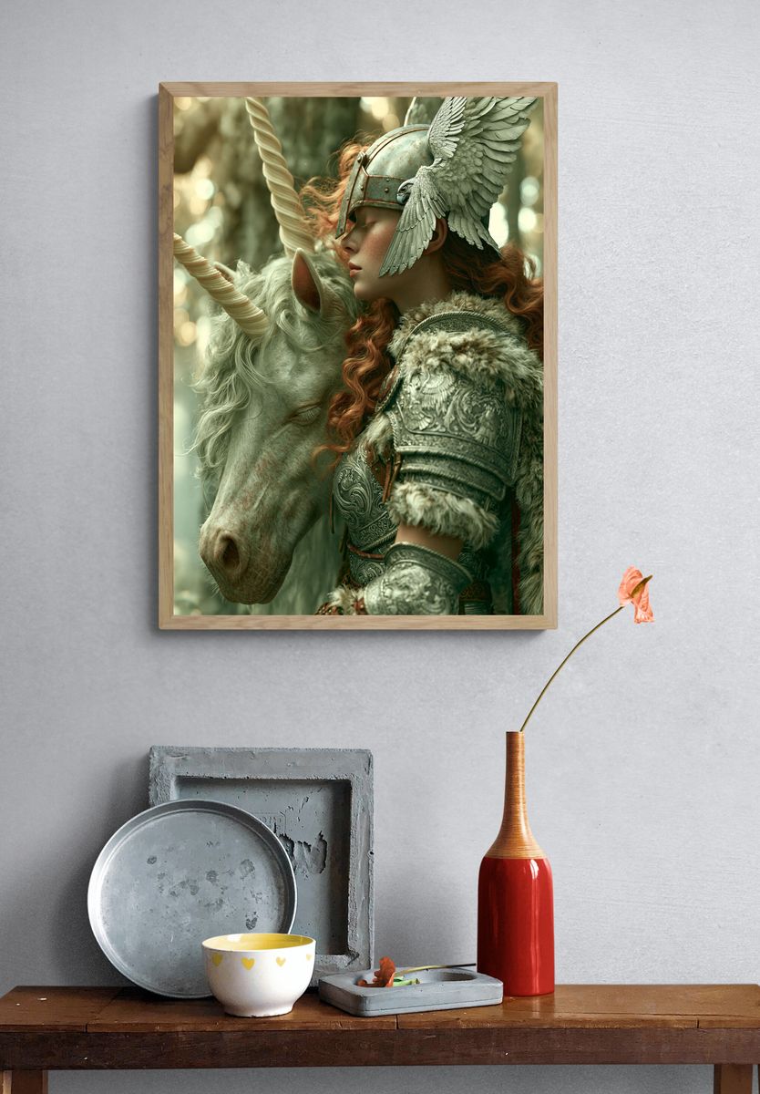Unicorn Knight Fantasy Illustration Poster. — room view 3