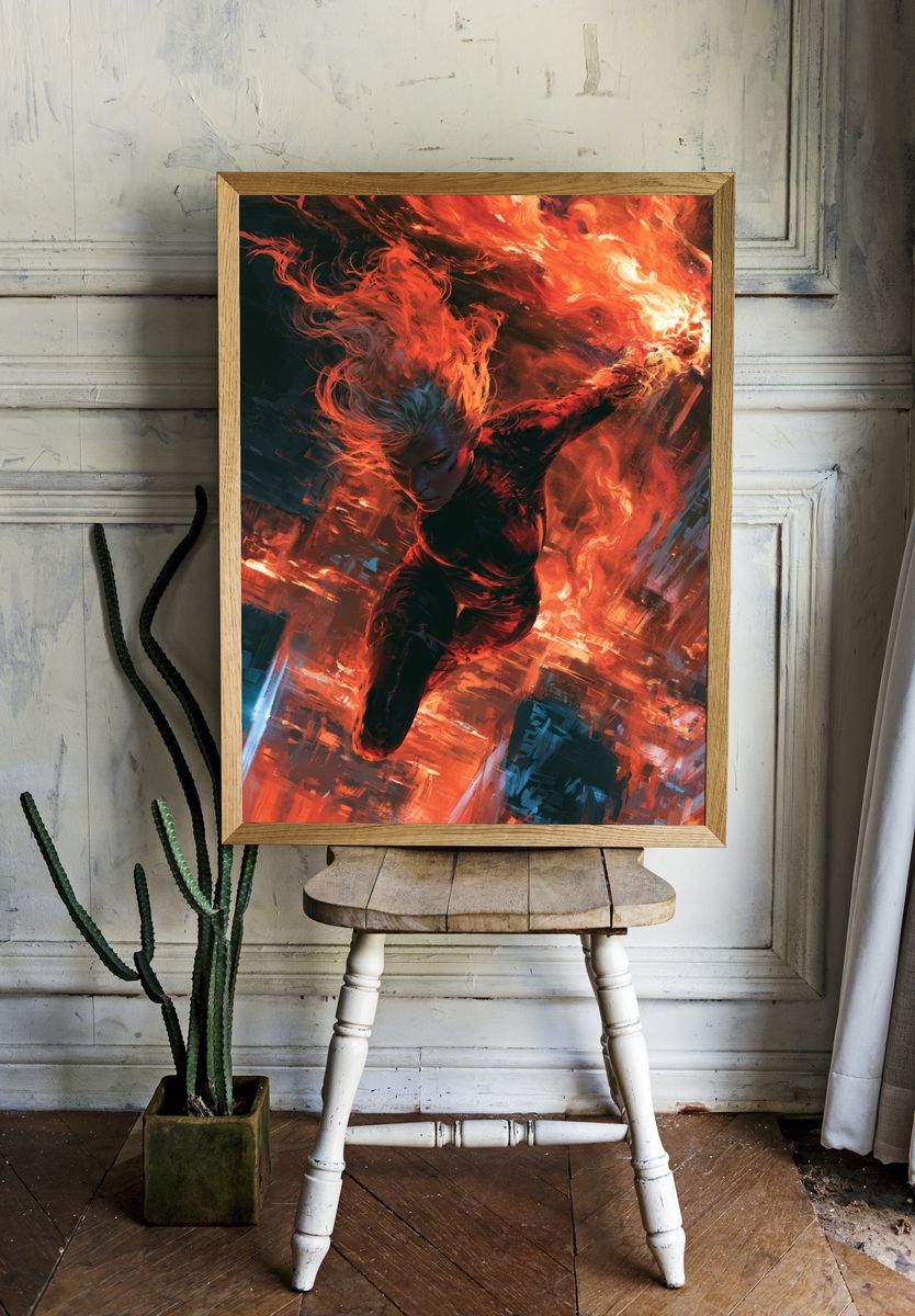 Fireborne Heroine Digital Art Poster. room preview