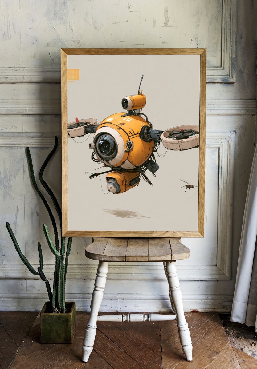 Floating Drone Illustration Poster. — room view 1