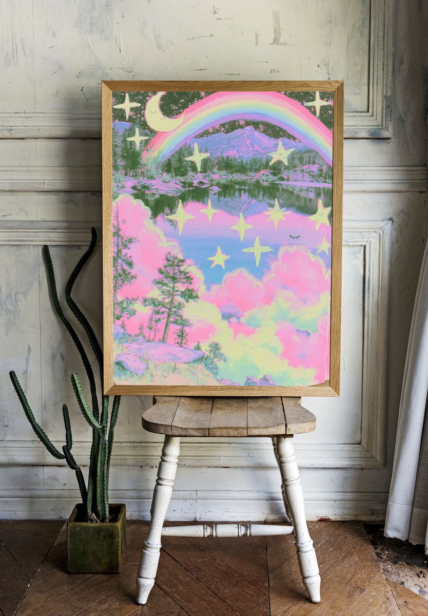 Pastel Rainbow Mountain Print. — room view 1