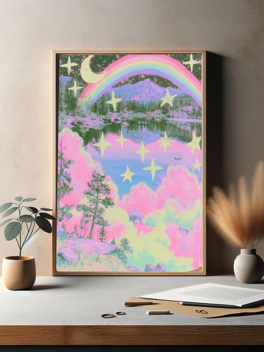 Pastel Rainbow Mountain Print. — room view 2