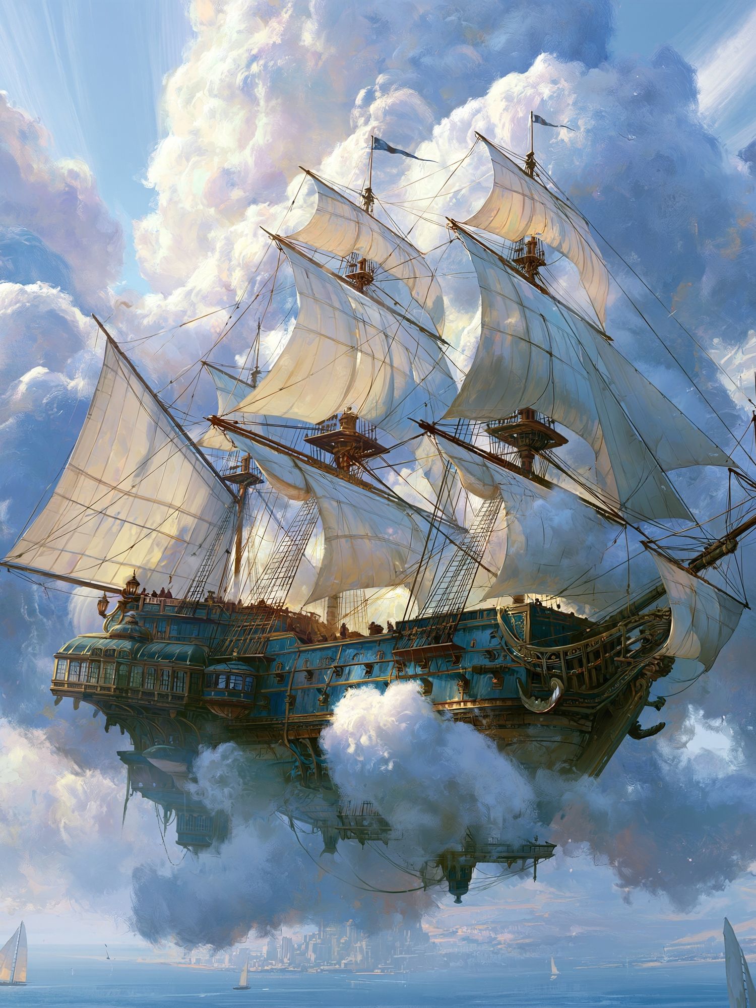 Skyborne Sailing Ship Fantasy Print. poster detail