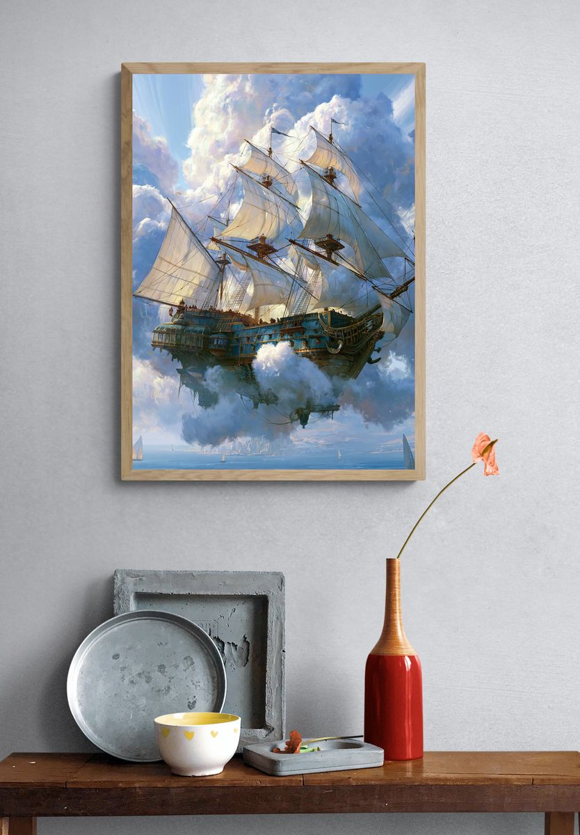 Skyborne Sailing Ship Fantasy Print. — room view 3