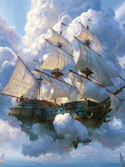 Skyborne Sailing Ship Fantasy Print.
