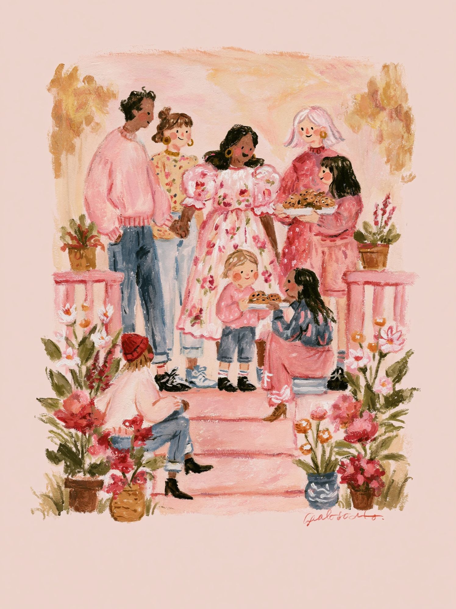 Pink Garden Gathering Illustration Poster. poster — illustration art