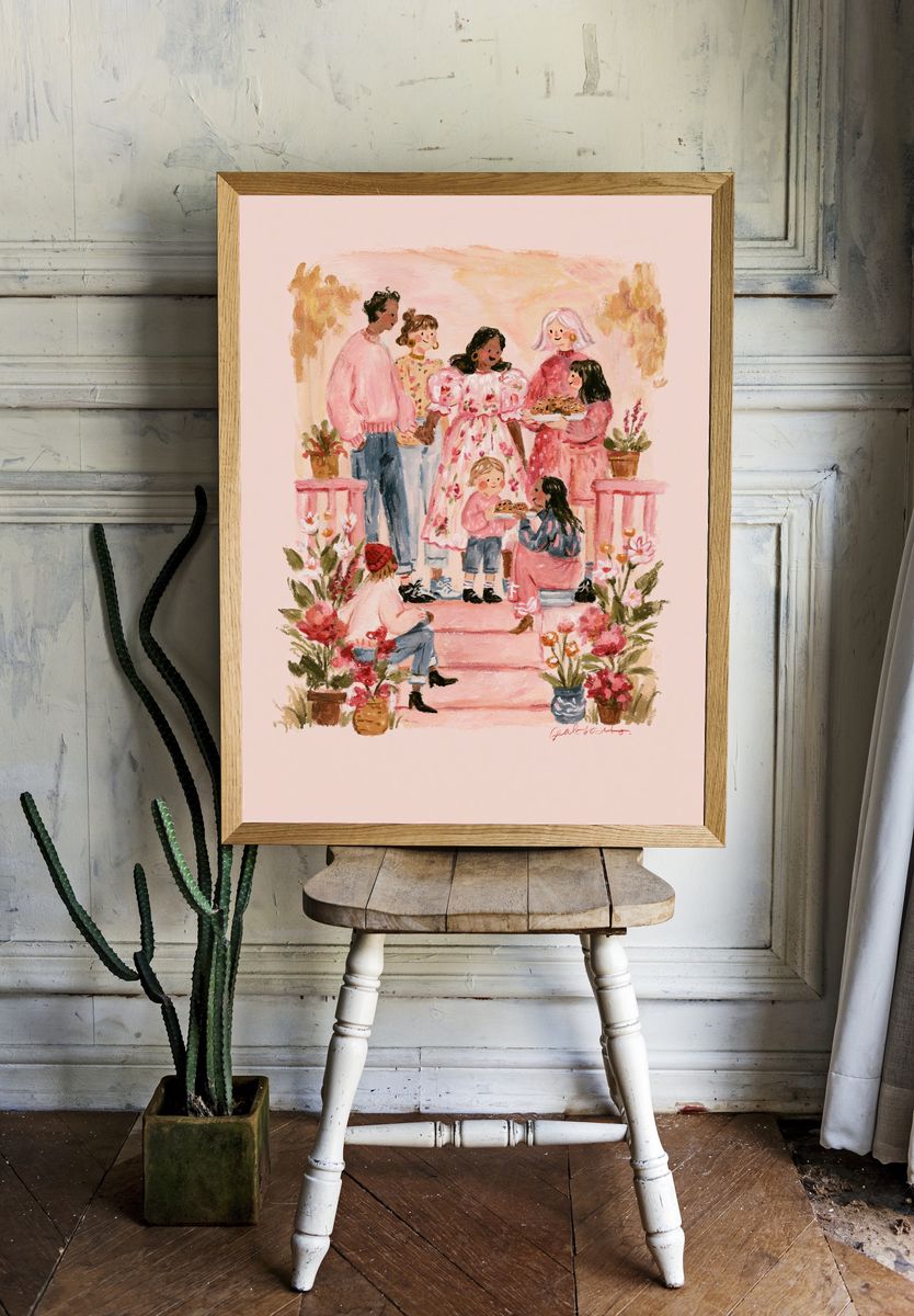 Pink Garden Gathering Illustration Poster. room preview