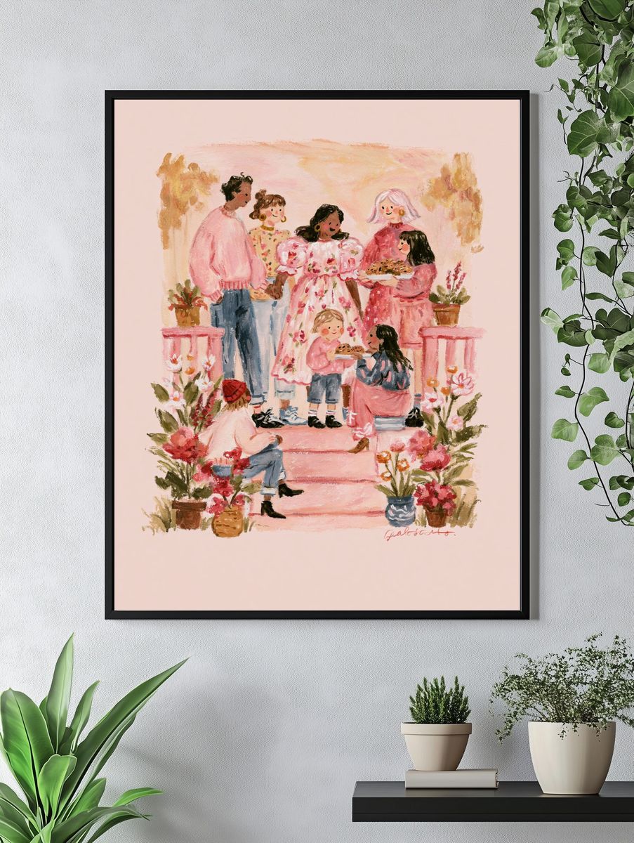 Pink Garden Gathering Illustration Poster. — room view 4