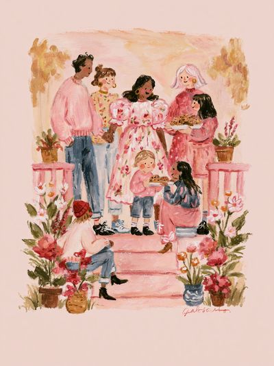 Pink Garden Gathering Illustration Poster.