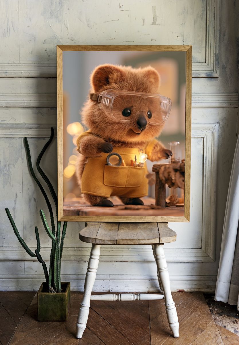 Cute Bear Inventor Illustration Poster. room preview