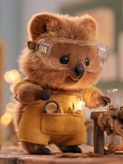 Cute Bear Inventor Illustration Poster.