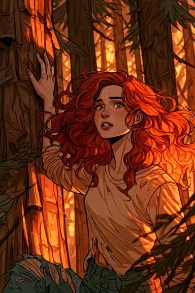 Red-Haired Forest Escape Illustration Poster. poster — illustration art
