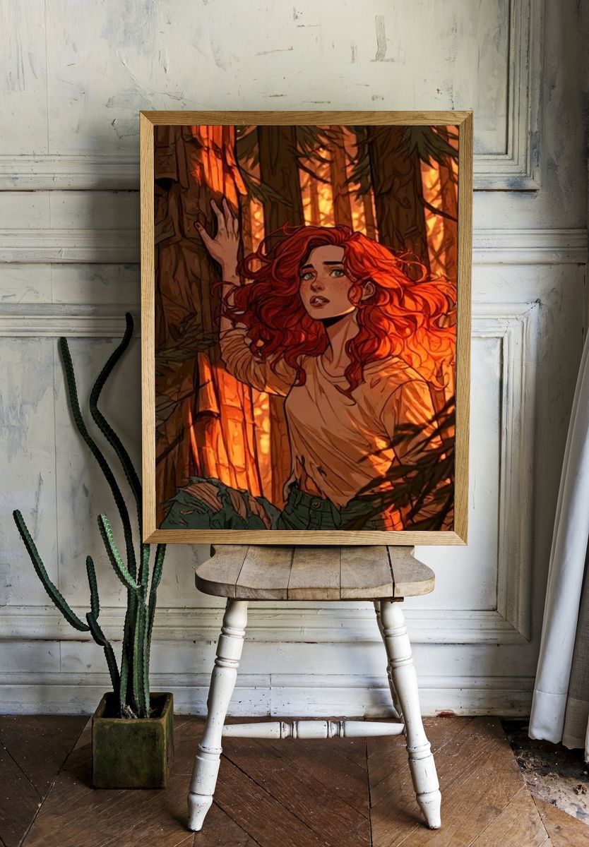 Red-Haired Forest Escape Illustration Poster. — room view 1