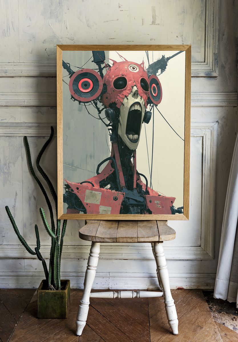 Screaming Cybernetic Head Poster. room preview