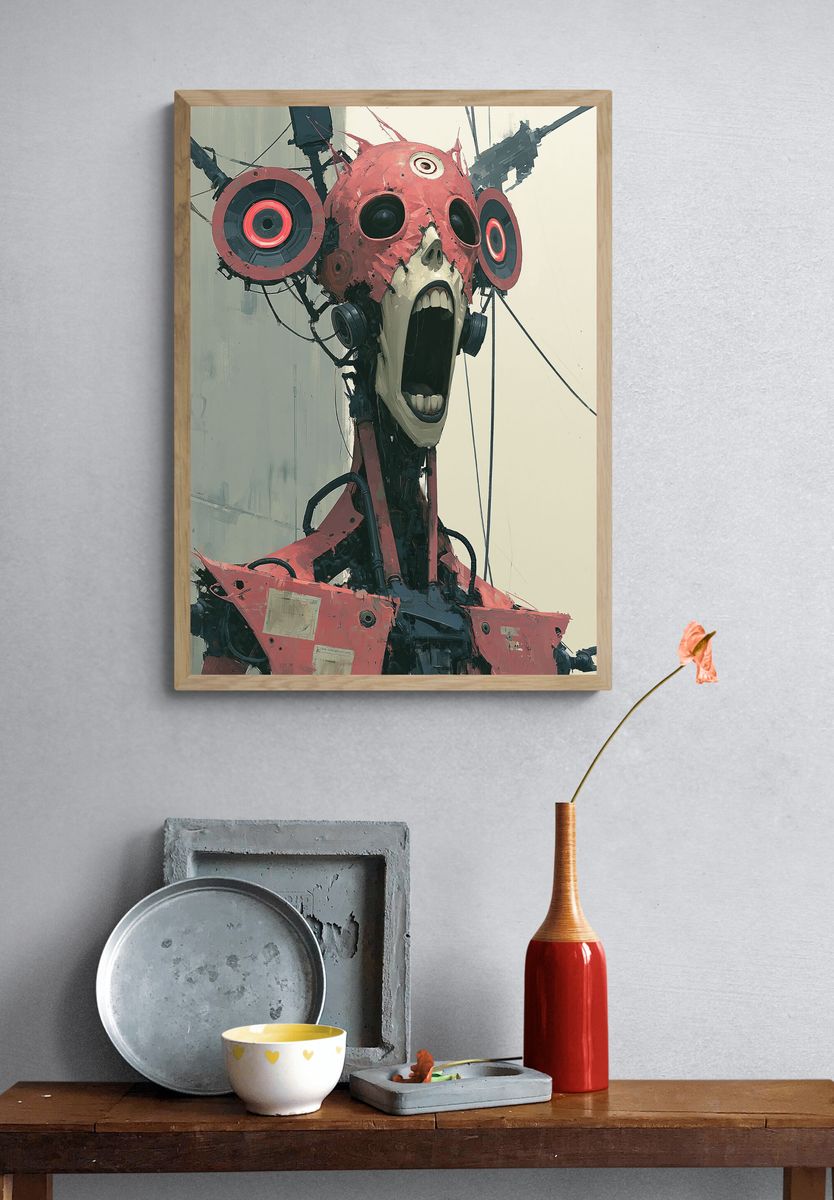 Screaming Cybernetic Head Poster. — room view 3
