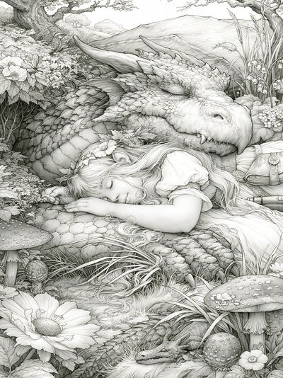 Sleeping Dragon Fantasy Illustration Poster. poster