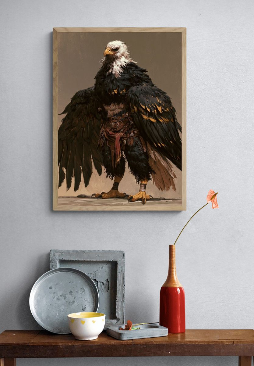 Majestic Eagle Warrior Illustration Poster. — room view 3