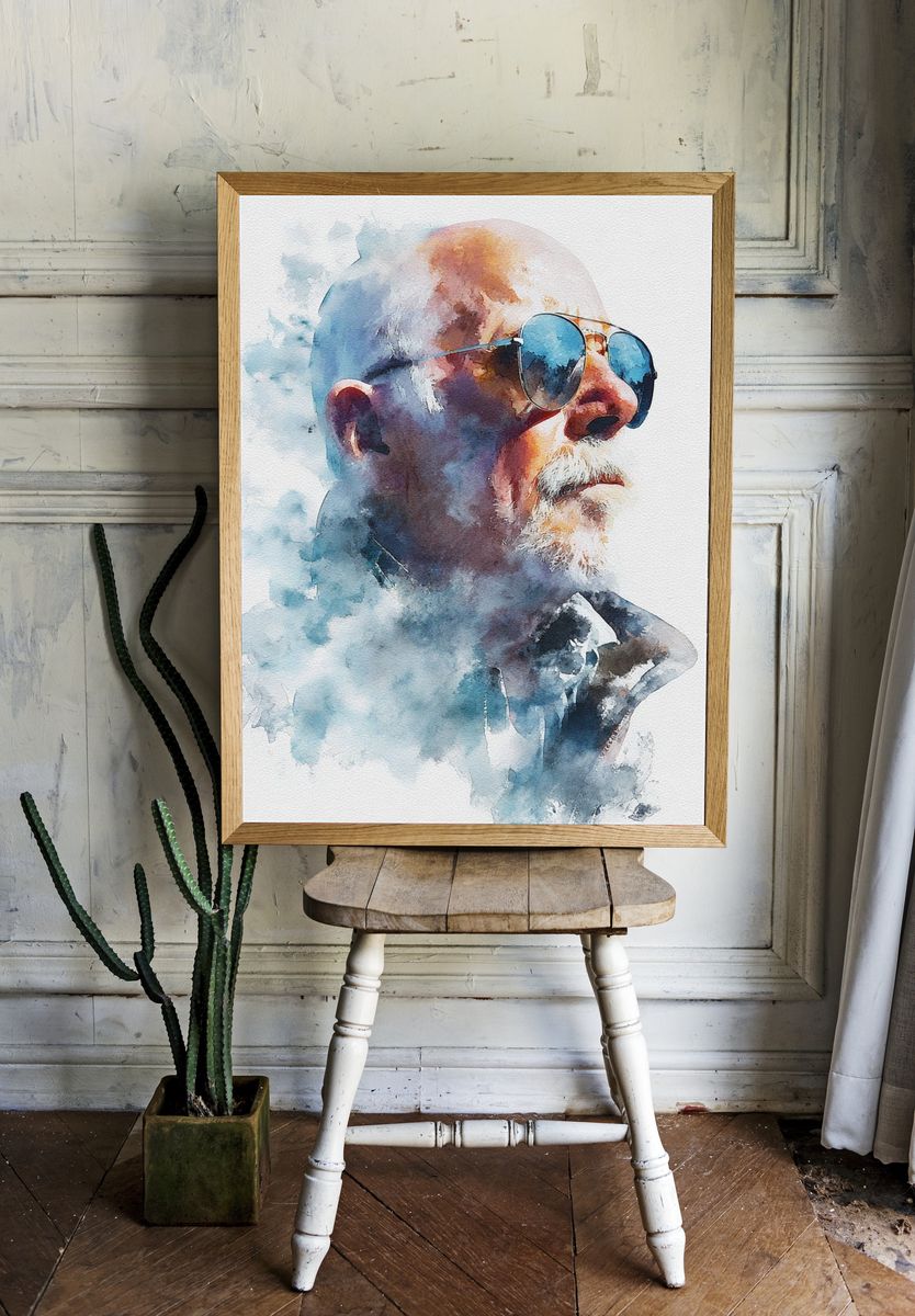 Watercolor Gentleman Portrait Print. room preview