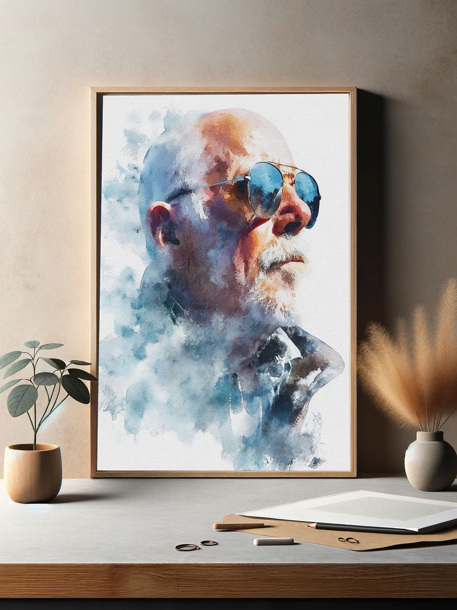 Watercolor Gentleman Portrait Print. — room view 2