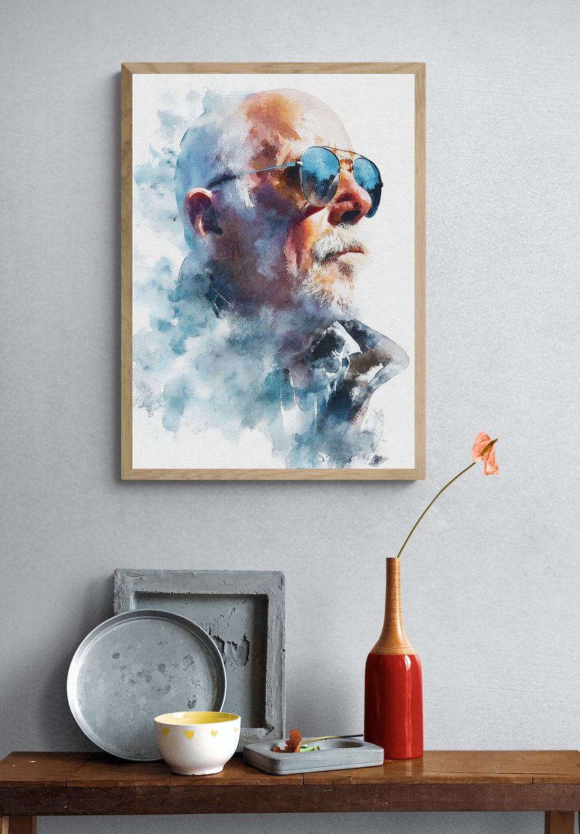 Watercolor Gentleman Portrait Print. — room view 3