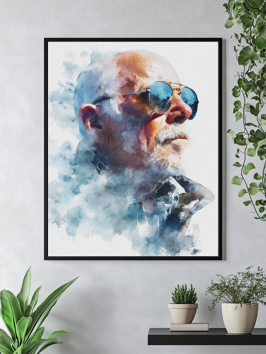 Watercolor Gentleman Portrait Print. — room view 4