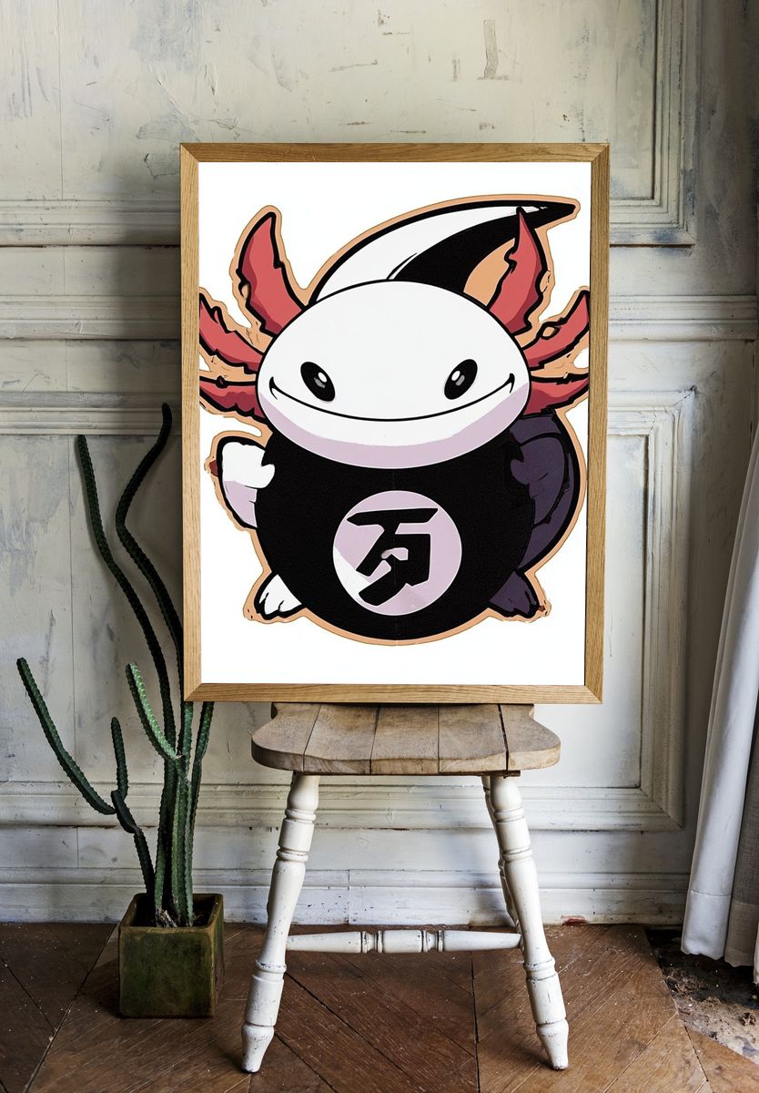 Axolotl Mascot Illustration Poster. — room view 1