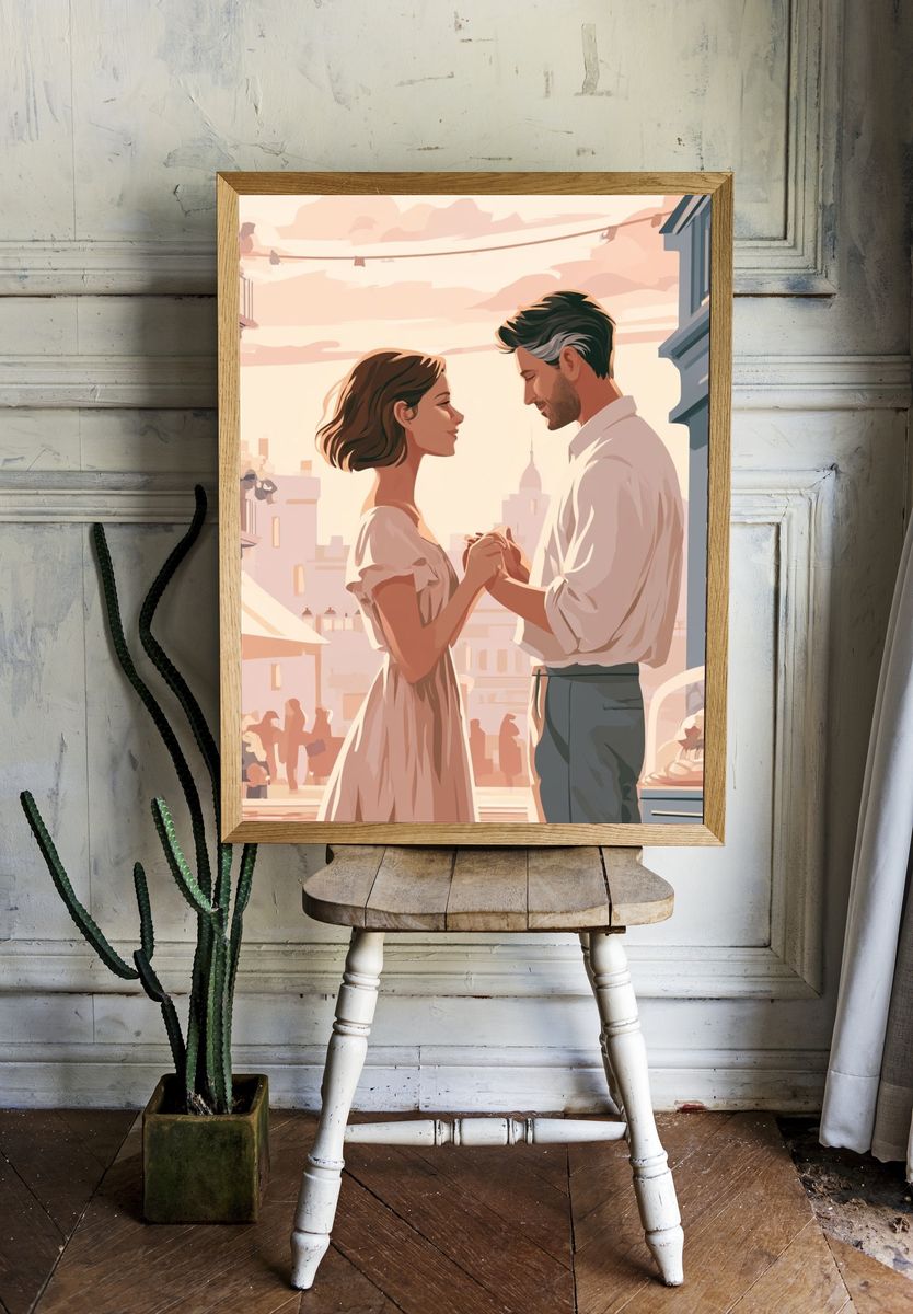 Romantic Couple in Paris Illustration Poster. — room view 1