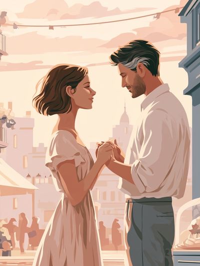 Romantic Couple in Paris Illustration Poster.