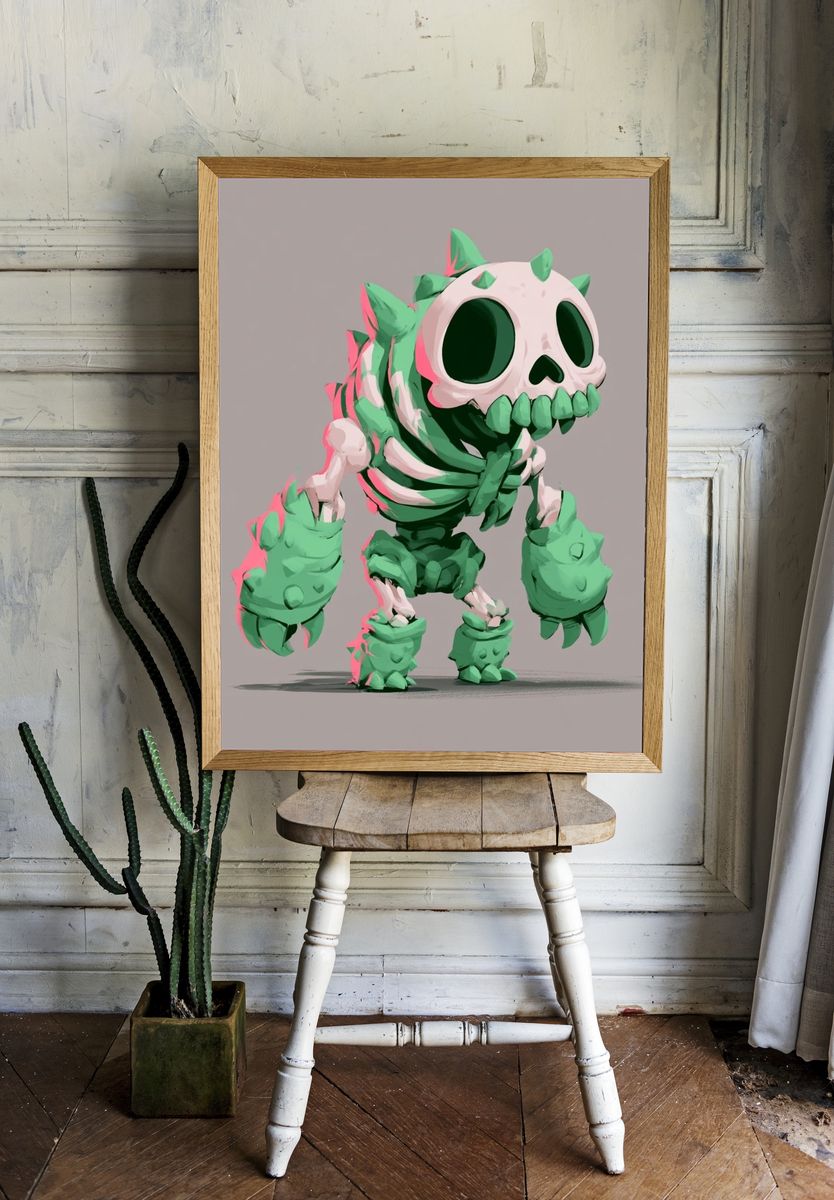 Cute Monster Skeleton Illustration Poster. room preview