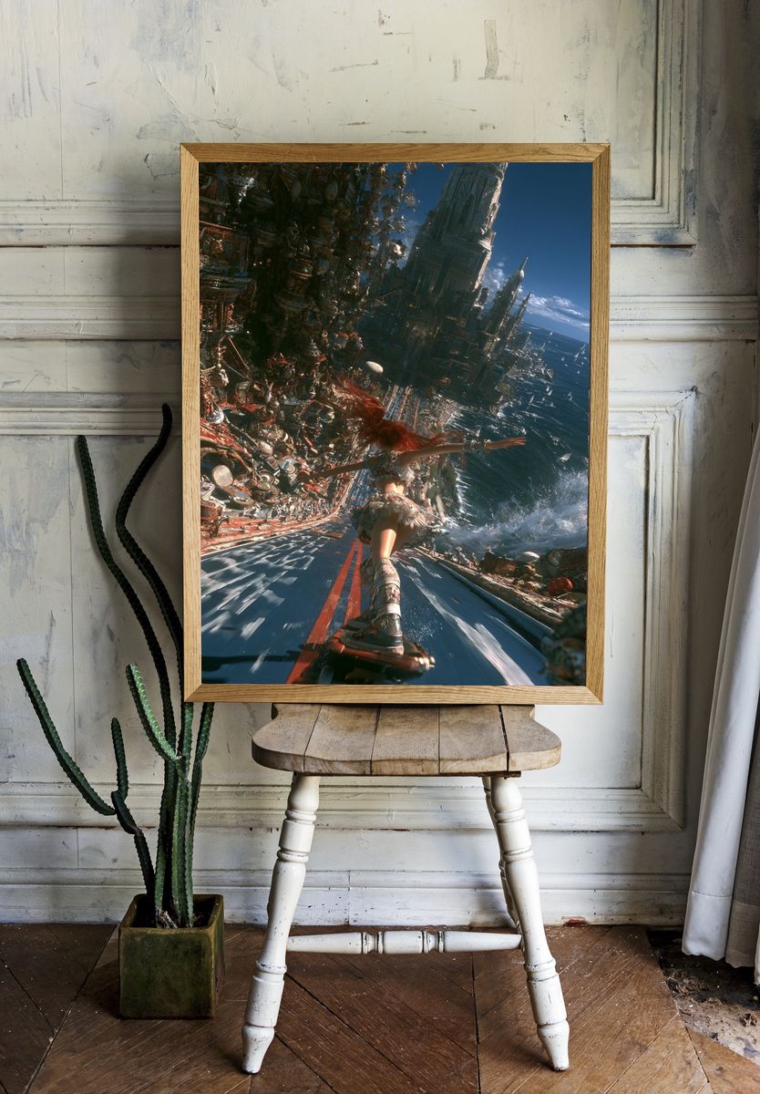 Futuristic Skateboard Seascape Print. — room view 1